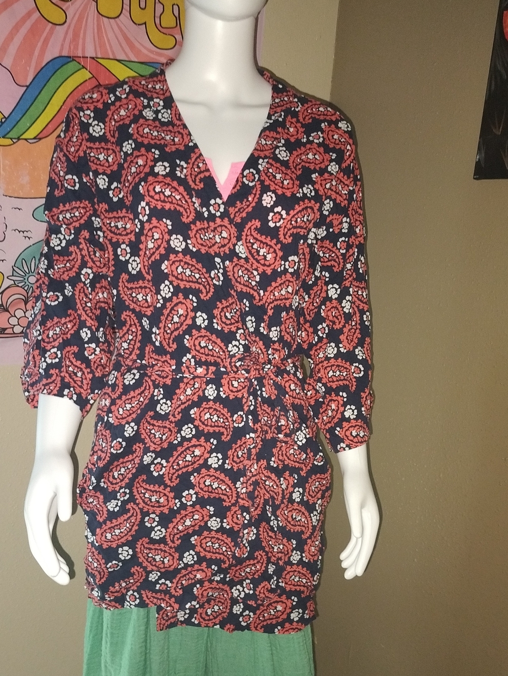 Aerie Red and Black Paisley Robe Sz M